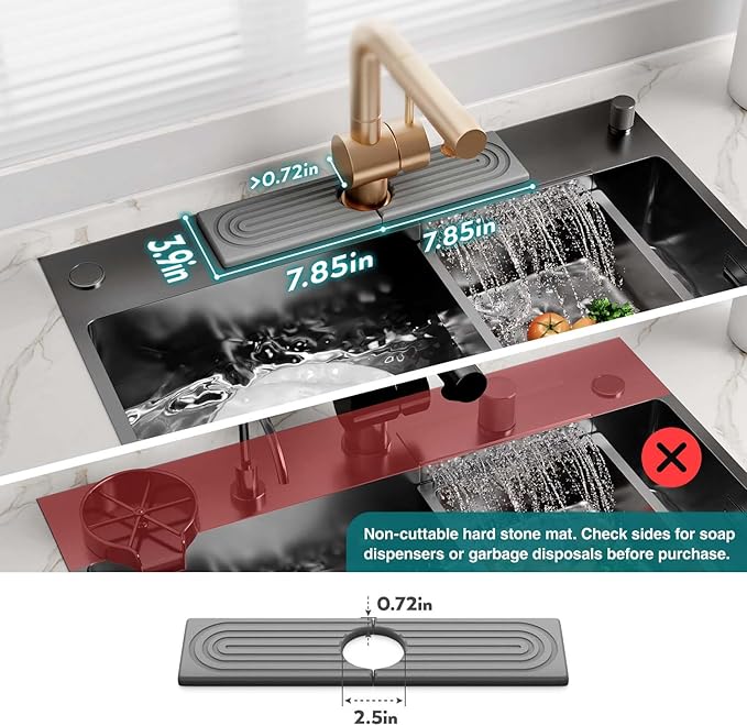 Kitchen Sink Faucet Mat - 15.7in Diatomite Sink Protectors for Kitchen Sink, Stone Sink Splash Guard for Kitchen Counter Sink Accessories (Grey, 15.7'' x 3.9'')
