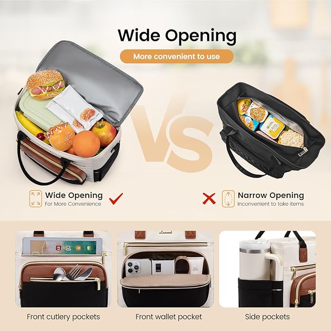 LOVEVOOK Insulated Lunch Bag Women,Wide Opening Adult Lunch Box Women with Cup Holder,Large Leakproof Cooler Bag for Work Picnic Beach Family College Mom,Lunch Teacher Breast Pump Diaper Tote Bag