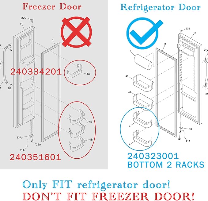2 pack 240323001 Refrigerator Door Bin, Refrigerator Side Shelf Replacement Part, (15.95in long), Fit for frigidaire kenmore, Replace AP2115741, PS429724, AH429724, 240323007, (DON’T fit freezer door)