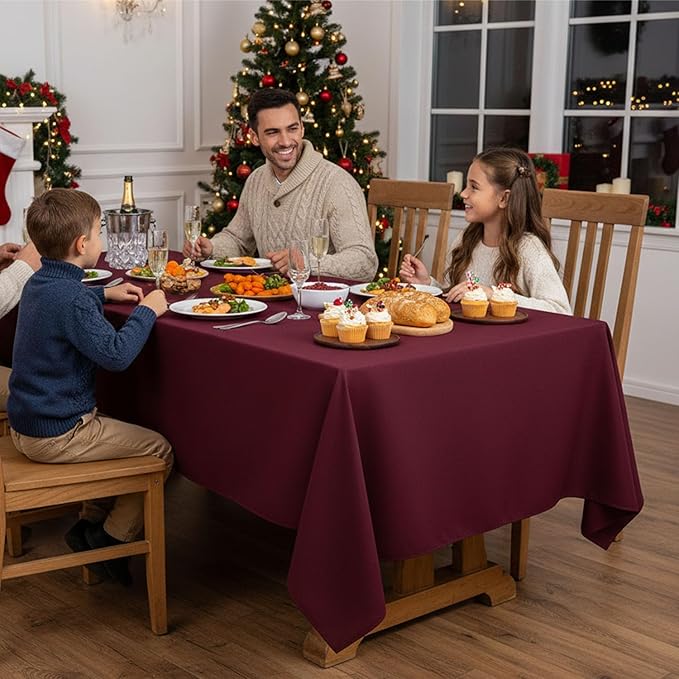 Fitable 8 Pack Rectangle Tablecloths: Stain Resistant Wrinkle Free Circle Table Clothes, Washable Reusable Polyester Table Covers for Wedding Party Birthday Banquet Reception(Burgundy, 60x102 Inch)
