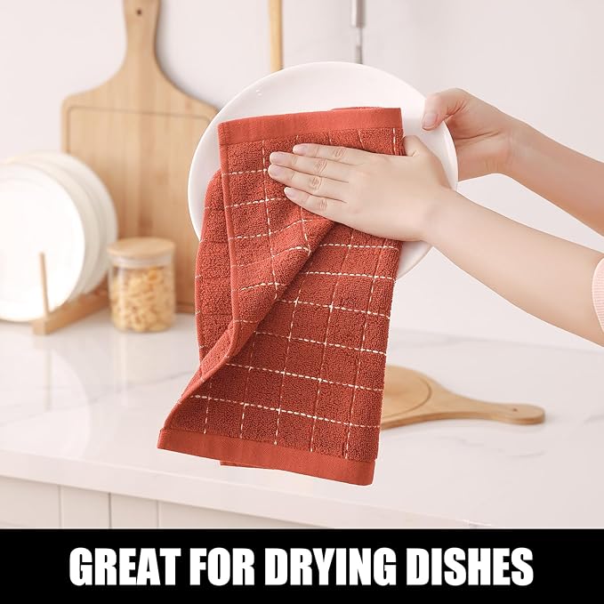 Homaxy 100% Cotton Terry Kitchen Dish Cloths, Ultra Soft and Absorbent Dish Towels for Kitchen, Suitable for Drying and Washing Dishes, 6 Pack, 12 x 12 Inches, Rust