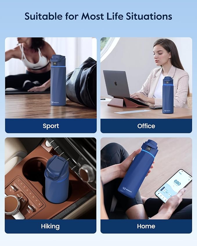 BOOST Smart Water Bottle that Reminds You to Drink, 24oz BPA-Free Stainless Steel Vacuum Insulated, Wide Mouth Water Tracker Bottle with APP for School, Gym, Office, Ideal for Father's Day