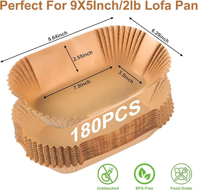 Loaf Pan Liners for Baking Bread 9x5 Inch - 180 PCS Non-Stick Parchment Paper Liners - Disposable Bread Pans Liner for Sourdough Bread, Banana Bread, Cakes, Baking Accessories
