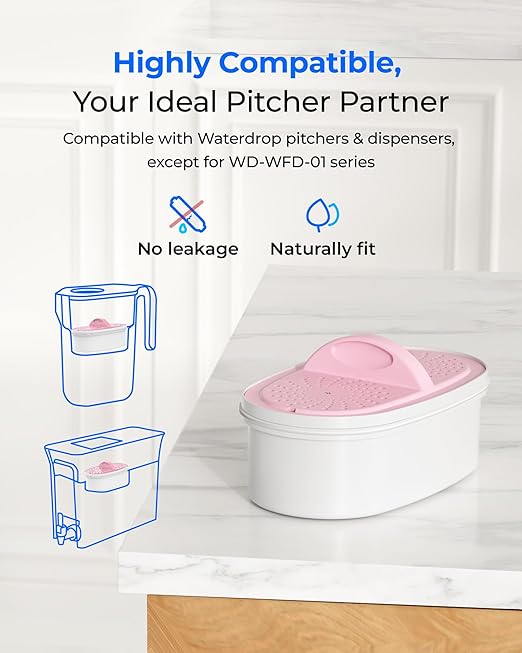 [Original] Waterdrop PF-01MG Magnesium Water Filter Replacement for Waterdrop Pitcher and Dispenser, Reduces Chlorine, Odors, Improved Coffee Taste, Last Up to 2 Months or 100 Gallons, 3 Pack