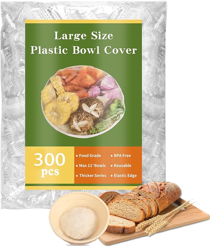 300 Bowl Covers Shower Caps for Sourdough Bread Proofing Large Elastic Reusable Plastic Wrap for Food Storage Baking Rising Meal-Prep Fermentation BPA-Free Keep Food Fresh