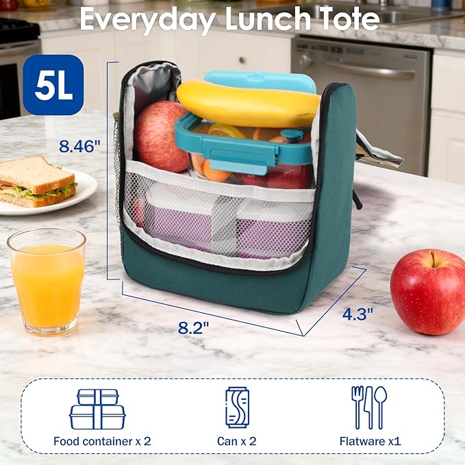 Genteen Kids Lunch Box, Insulated Lunch Bag for Kids, Toddler, Girl, and Boy; Holds Lunch Box, Water Bottle, & Snacks; Easy-Clean Water-Resistant Fabric & Multiple Zippered Pockets (Green Kakii)