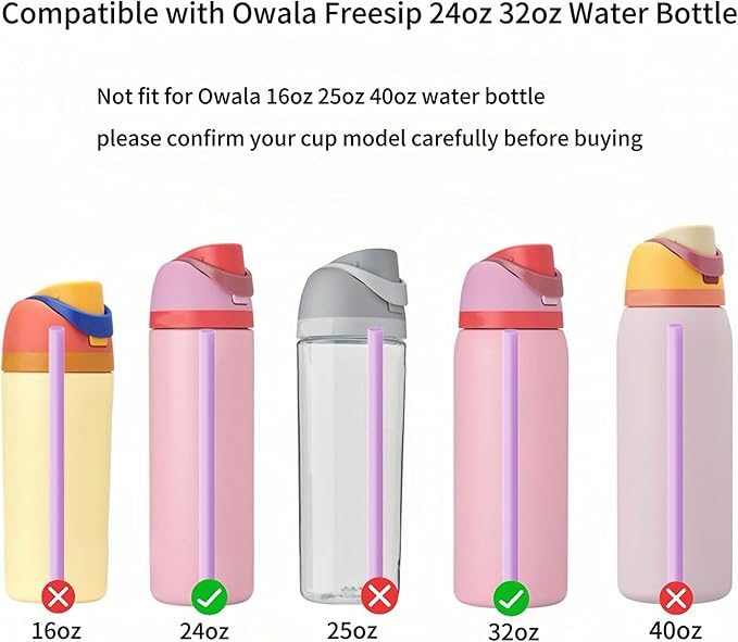 Joshey 6PCS Replacement Straws for Owala FreeSip 24oz & 32oz Water Bottles - Reusable Plastic Straws with 1 Cleaning Brush, Travel Tumbler Accessories Parts - 6 Colors