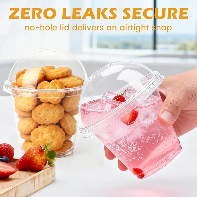Lamosi 200 Pack 9 oz Clear Plastic Cups with Lids, Clear Disposable Cups with Dome Lids No Hole for Dessert, Parfait, Yogurt, Ice Cream or Cake