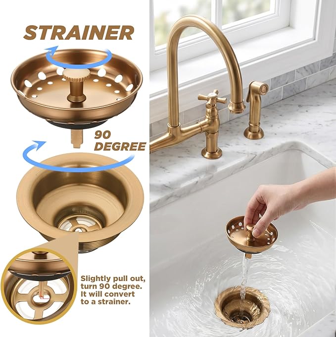Norme 5 Pcs 3-1/2 Inch Kitchen Sink Drain Strainer Assembly Garbage Disposal Flange Stopper Plug Garbage Disposal Splash Guard Stainless Steel Sink Drain Strainer Replacement Kit(Champagne Bronze)