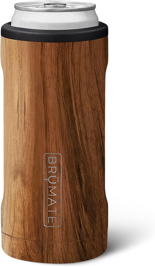 BrüMate Hopsulator Slim Can Cooler Insulated for 12oz Slim Cans | Skinny Can Insulated Stainless Steel Drink Holder for Hard Seltzer, Beer, Soda, and Energy Drinks (Walnut)