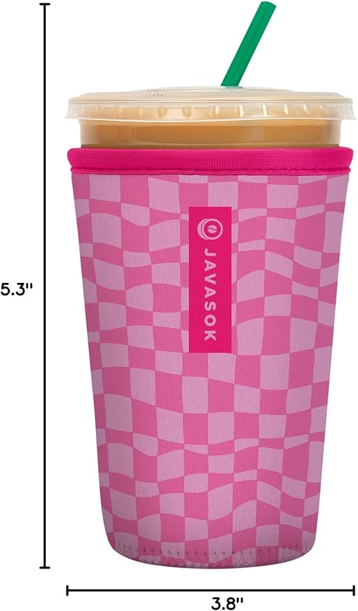 Sok It JavaSok Iced Coffee & Cold Soda Insulated Neoprene Cup Sleeve (Pink Grand Prix, Medium: 22-28oz)