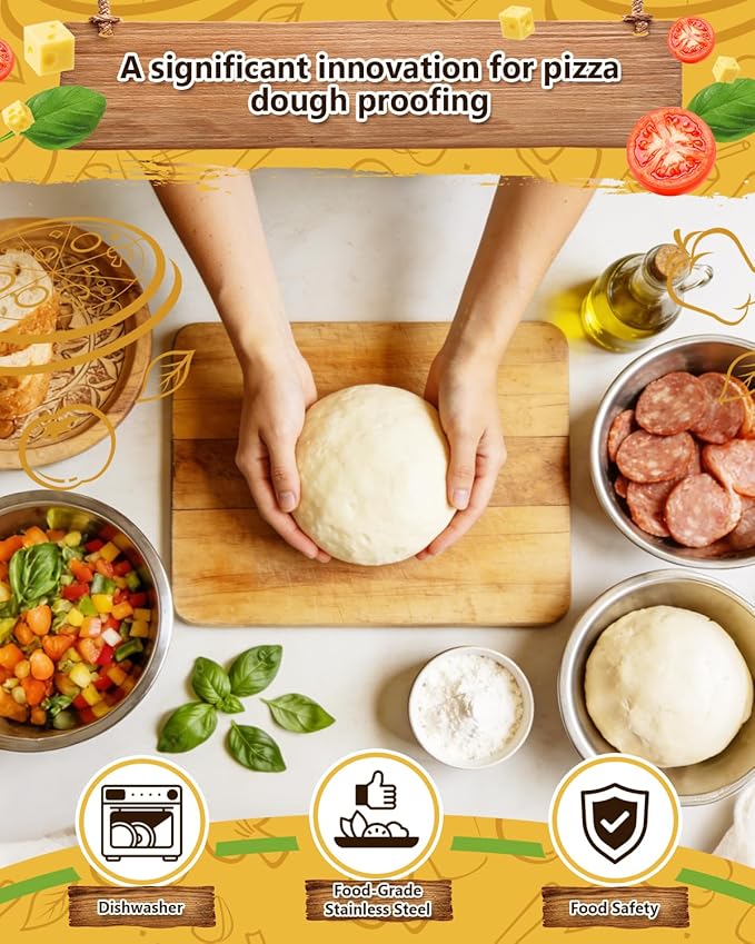 3 Pack Pizza Dough Proofing Container, 1300ML Stainless Steel Proofing Box with Clear Airtight Lid, Stackable Fermentation Storage for Dough Balls & Bread, Includes Cutter