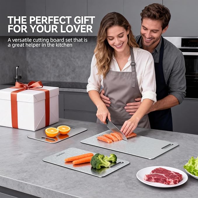 Titanium Cutting Board, 100% Pure Titanium Cutting Boards for Kitchen, Double-Sided Non-Toxic Cutting Board, Ideal for Slicing and Dicing Meats, Features Handle, Dishwasher Safe - 10.5"L*6.5"W（silver）