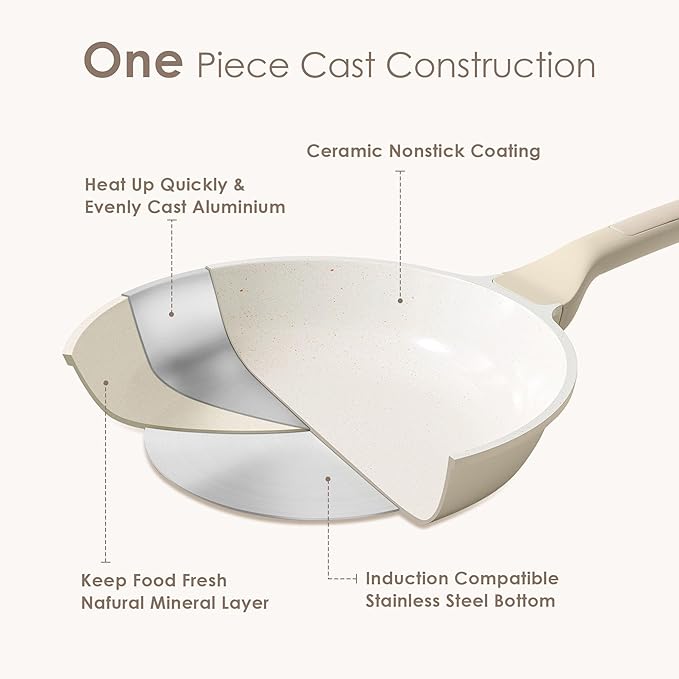 SENSARTE Nonstick Ceramic Frying Pan 11-Inch, Healthy Non Toxic Skillet, Induction Compatible Omelet Pan with Heat Resistant Handle, PFAS-Free, Cream White