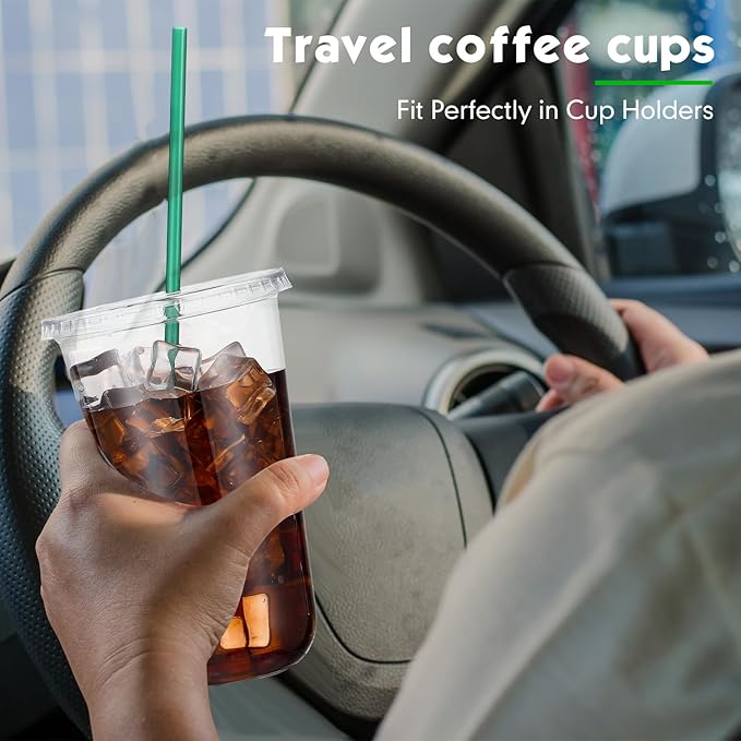 Baderke 25 Set Plastic Cups with Lids and Straws, Disposable Plastic Iced Coffee Cup for Cold Beverage Juice Smoothie Crystal for Coffee Shops Party Catering(Clear,18 oz)