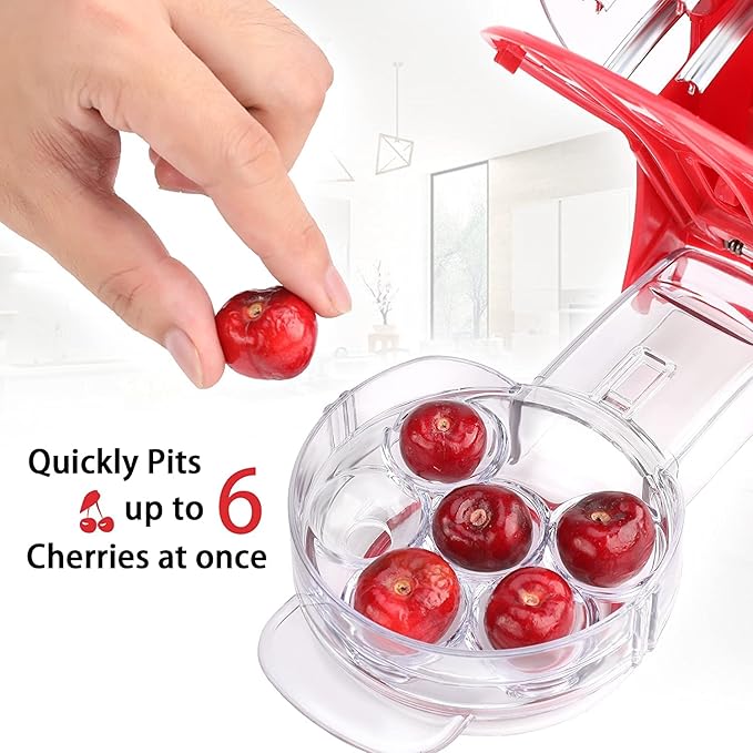 Cherry Pitter - Makmzoon Multi Cherries Corer Stainless Steel Pitter Tool with Labor-Saving Design Safe Lock Design for Making Cherry Jam - 6 Cherries