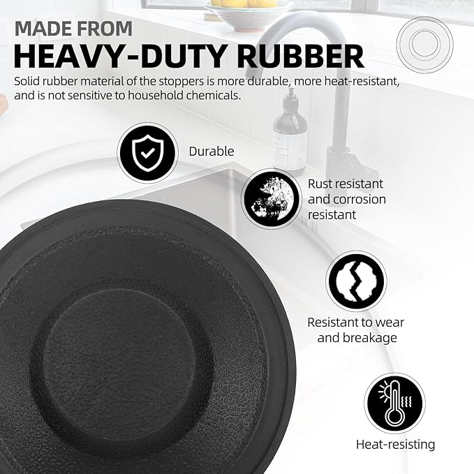 (2 Pack) Exact Replacement for InSinkErator STP-PL/STPPL Black Rubber Sink Stopper for Garbage Disposal – Compatible with Standard 3-1/2" Drains from Kohler, Waste King, Whirlpool, and More