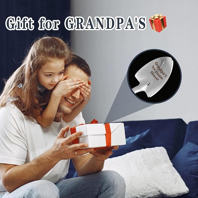 Gifts for Grandpa Dad Men Ice Cream Spoon Scoop for Ice Cream Lovers, Fathers Day Gifts for Men Funny Engraved Stainless Steel Spoon Shovel.