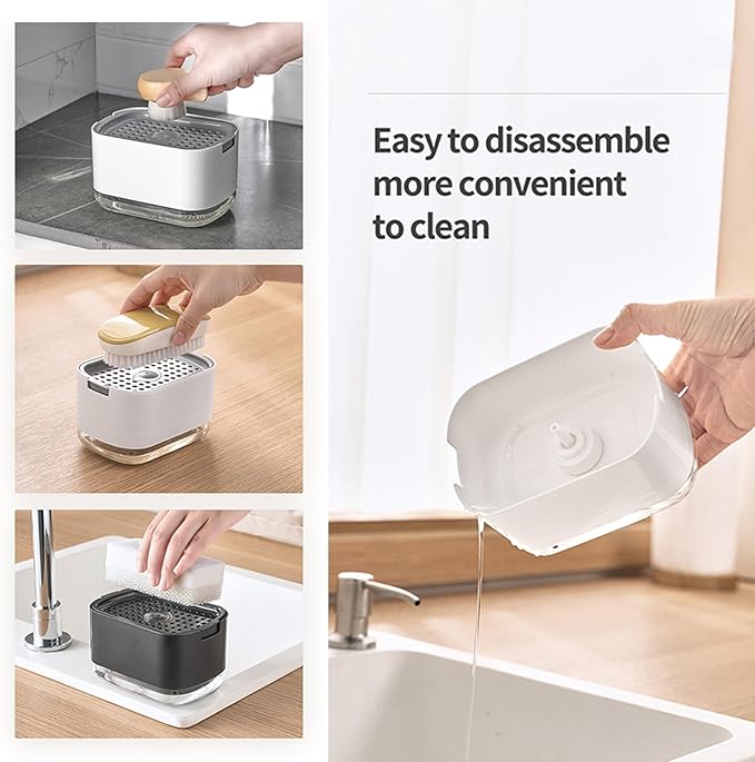 RUFCRIL Soap Pump Dispenser and Sponge Holder, 10oz / 300ml Dish Soap Dispenser for Kitchen,Black