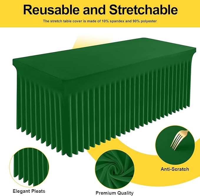 Smiry Spandex Tablecloth, Elastic Fitted Stretch Tablecloth for 4FT Rectangle Tables, Waterproof Washable Table Cover Skirt for Outdoor, Wedding, Banquet & Parties (Emerald Green, 48Lx24Wx30H Inch)