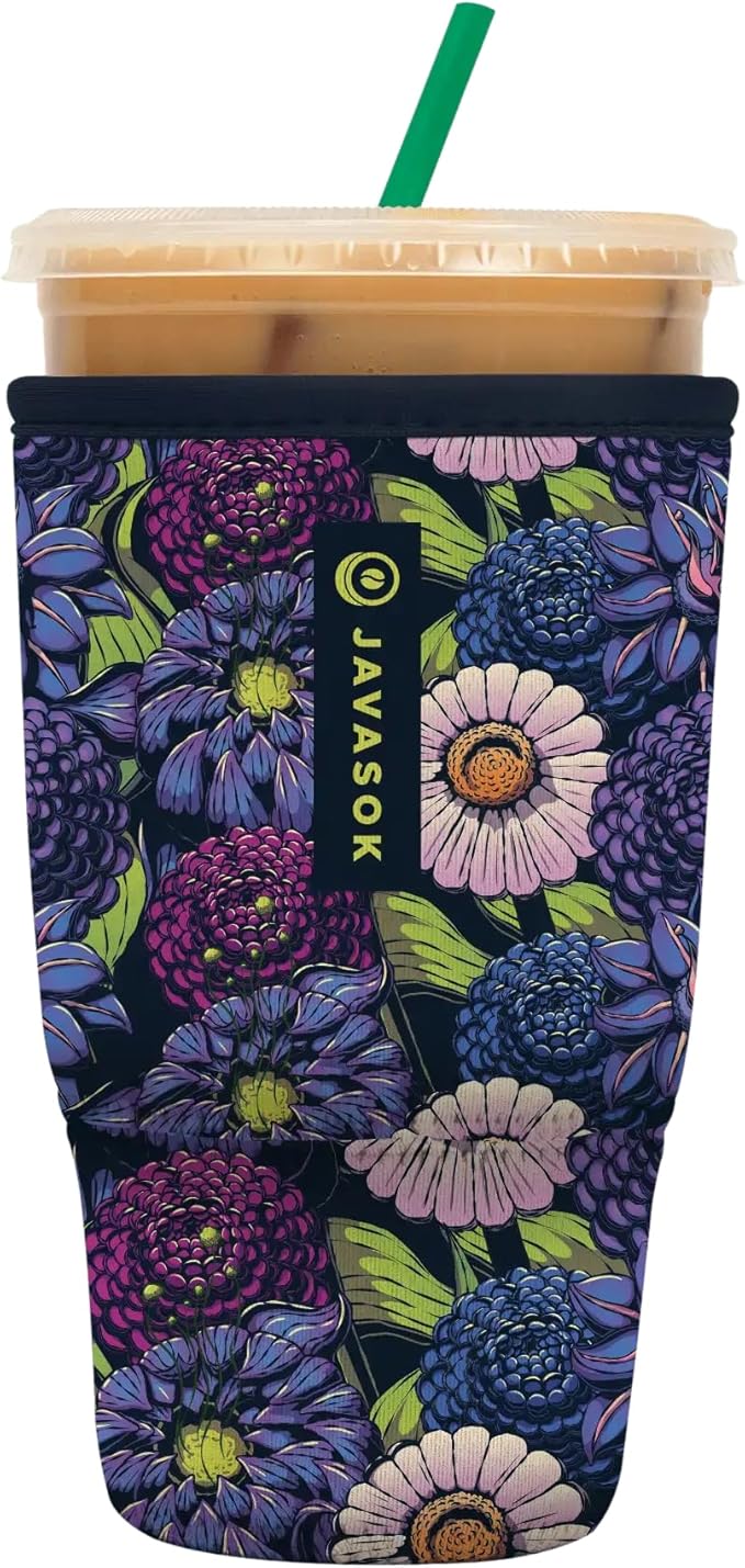 Sok It JavaSok Iced Coffee & Cold Soda Insulated Neoprene Cup Sleeve (Secret Garden, Large: 30-32oz)