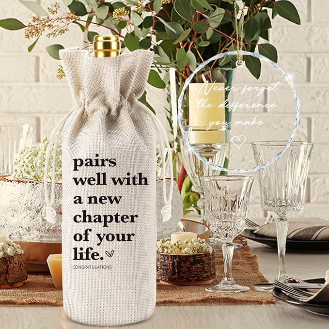 XFW Funny New Chapter Wine Bag New Beginnings Gifts for Women Men Thank You Gift for Teacher Employee Coworker Friend Never Forget The Difference You Make Hanging Ornament