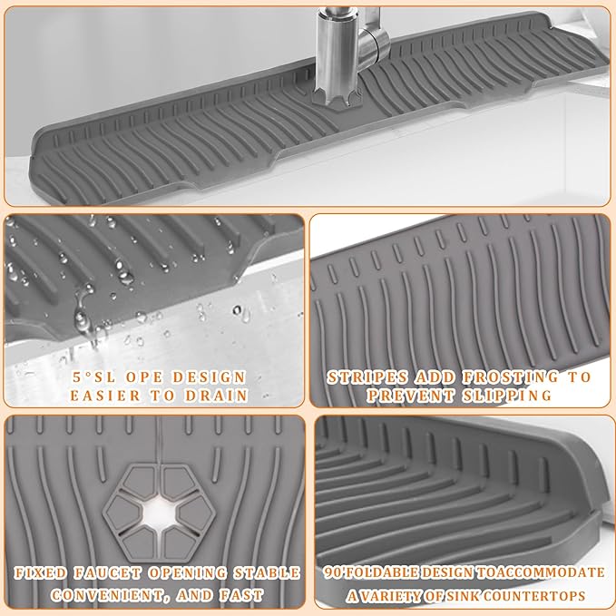 30 Inch Sink Splash Guard,Longer Silicone Sink Mat for Kitchen Bathroom,Kitchen Faucet,Silicone Sink Faucet Mat Splash Guard, Drip Protector Splash Countertop (Grey)