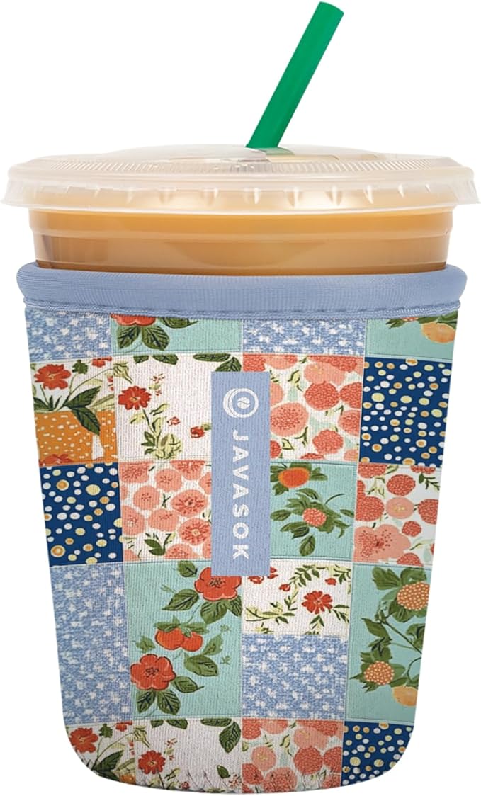 Sok It JavaSok Iced Coffee & Cold Soda Insulated Neoprene Cup Sleeve (Garden Quilt, Small: 16-20oz)