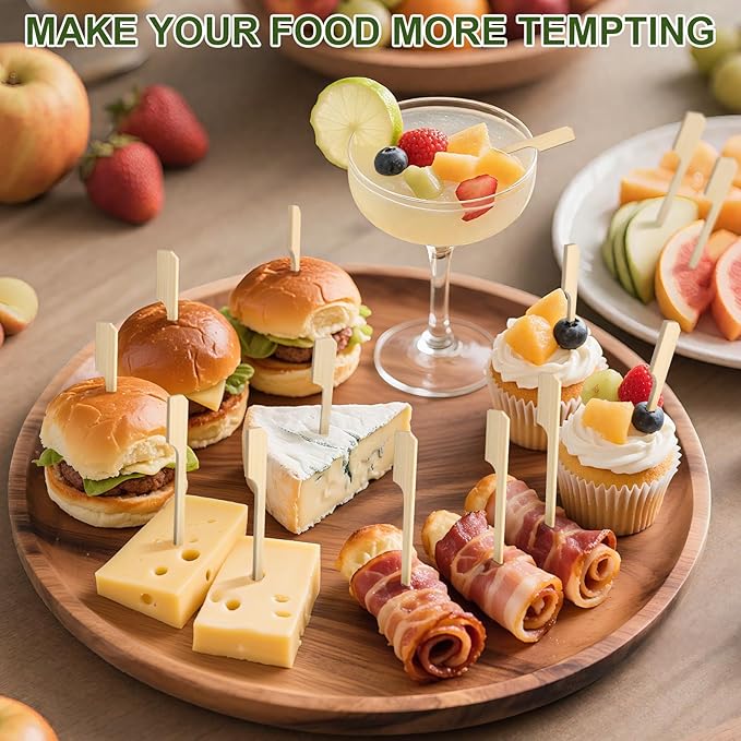 1000 Cocktail Picks, 3.5 IN Small Bamboo Skewers for Appetizers, Cupcake Topper Sticks, Flat Paddle Wood Fancy Toothpicks for Appetizers Drink Food Sandwich Fruit Charcuterie Boards Accessories Party