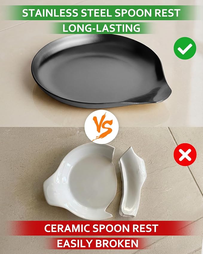 Stainless Steel Spoon Rest, Spatula Ladle Holder, Stainless Steel Utensil Spoon Rest Holder, Brushed Finish, Dishwasher Safe 5.9 x 5.1 Inch (Round Black 1PC)