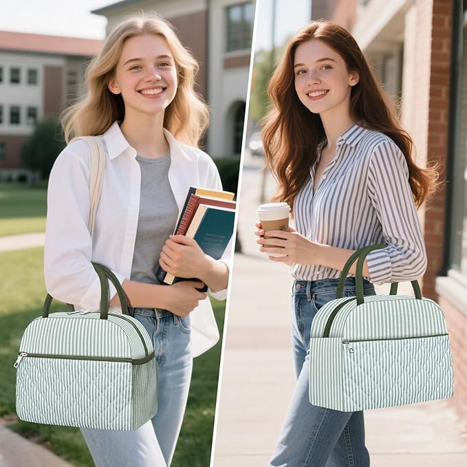 KUBYA Lunch Bag Lunch Box for Women Adult Men Insulated Quilted Reusable Large Lunch Tote Bag Leakproof Simple Cooler Bag for Work Office Picnic Beach or Travel