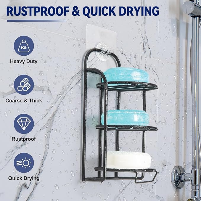 Yoshiky 3-Tier Shower Soap Shampoo Bar Holder, Self Adhesive & Freestanding Draining Bathroom Soap Dish Caddy for Bathroom Wall Accesories Decor