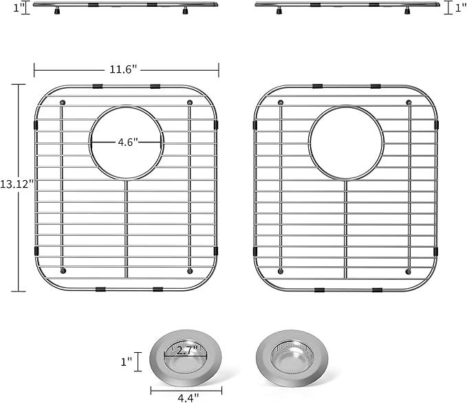 Sink Protectors for Kitchen Sink 13.1''x11.6''x1'', 304 Stainless Steel for Kitchen Sink Grate with Rear Drain, Sink Grate Sink Rack for Bottom of Sink with Sink Strainer