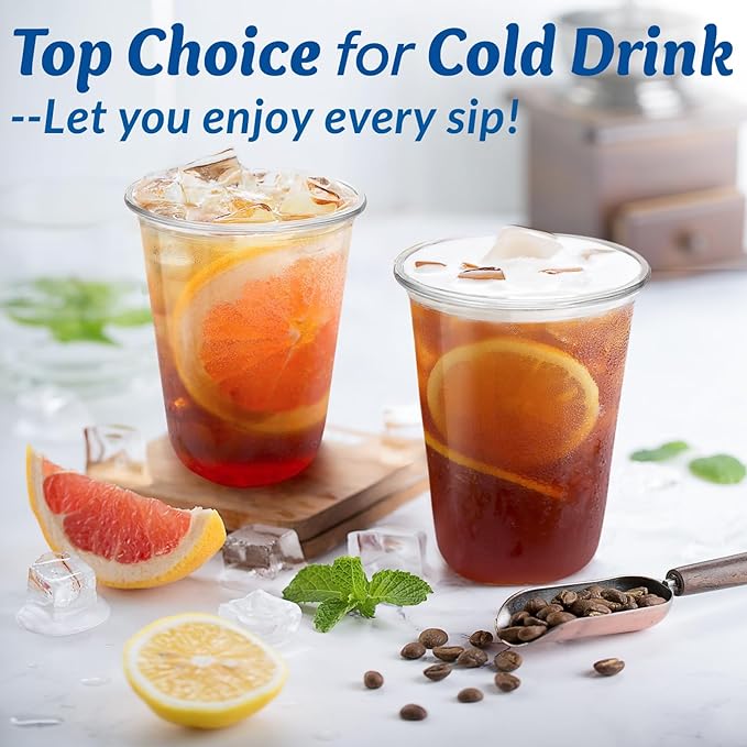 Homestockplus 15 oz Clear PET Plastic Cups 100 Pack - U-Shaped Disposable Open-Top Plastic Cups, Crystal Clear Ice Coffee Cups To Go for Iced Coffee, Smoothies, Bubble Tea & Outdoor Gatherings