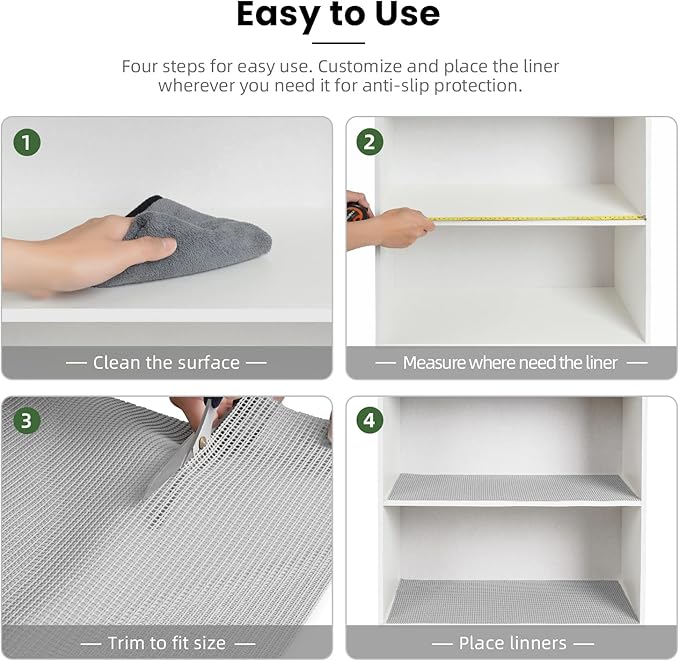 BAGAIL Drawer and Shelf Liner, 12 in X 20 Ft Non-Adhesive Shelf Liners for Kitchen Cabinets, Thick Strong Grip Liners for Desk, Shelves, Bathroom Drawers, Cabinet Protection - LightGrey