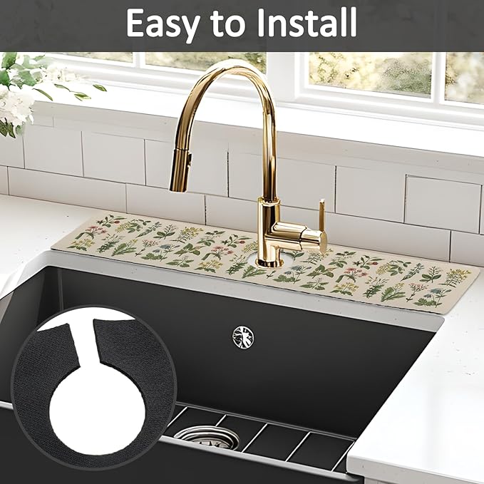 2PCS 24" X 5.5" Kitchen Sink Splash Guard Faucet Mat Floral Super Absorbent Fast Drying Faucet Guard & Draining Mat Sink Splash Guard Behind Faucet for Kitchen, Bathroom