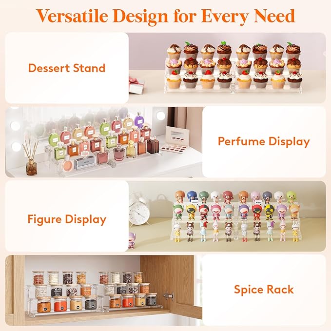 Lifewit Cupcake Stand, Perfume Cologne Organizer, Tool-Free Assembly, Display Riser, Spice Rack, Figurine Holder, Makeup Storage, Room Decor, Party Decorations, Clear, 14″ 3 Tier, 2 Pcs