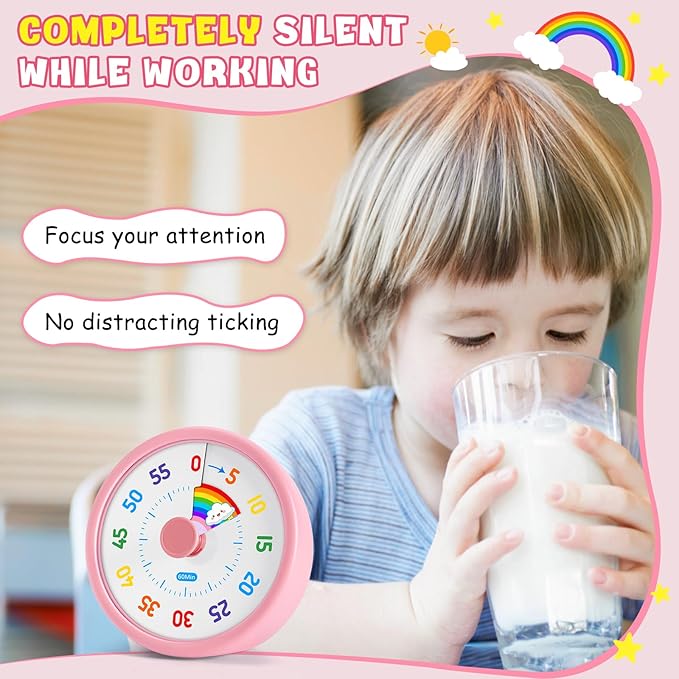 HIPPIH Visual Timer for Kids, 60 Minute Countdown Timers for Classroom Kitchen Office, Rainbow Disk Desk Timer Clock with Silent Operation, Pomodoro Timer Time Management Tools for Toddler ADHD Pink