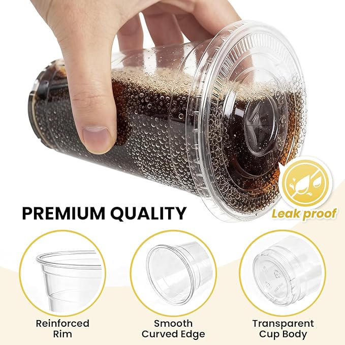 100 Pack 16 oz Plastic Cups with Lids and Straws, Clear Disposable Plastic Cups, Heavy Duty Iced Coffee Cups with Leak-Resistant Lids, Cold Drink Cups for Smoothies, Juice, Soda & Party To Go