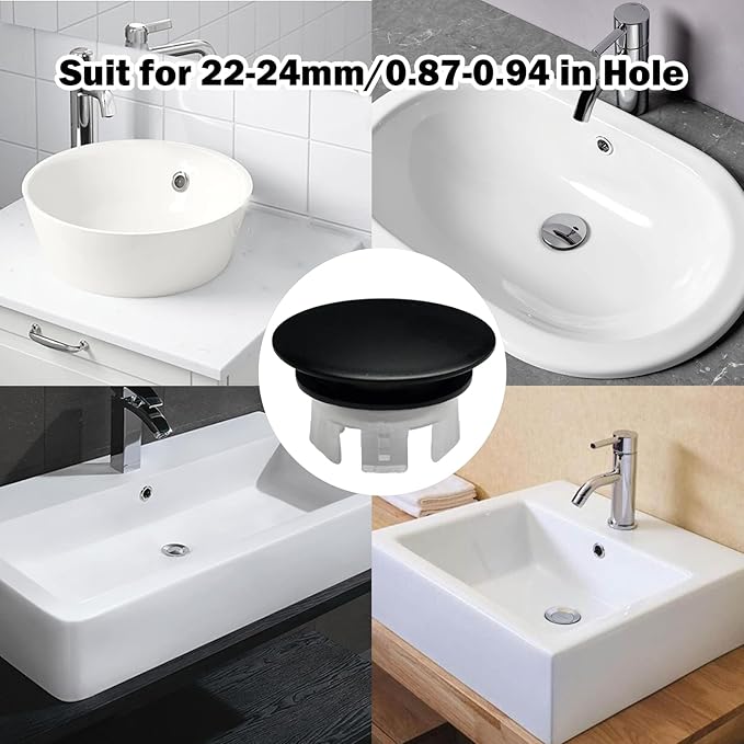Sink Overflow Hole Cover Basin Trim Insert for Home, Sink, Bathroom, Kitchen Decorative Sink Drain Cap, Double Layer Copper Solid Chrome Overflow Cover(Black)