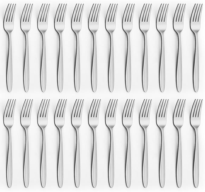 Unokit 24-Piece Stainless Steel Dinner Forks Silverware - 7.8 Inch Silver Dinner Forks Set of 24, Forks Set, Flatware Forks for Home, Kitchen or Restaurant, Mirror Polished, Dishwasher Safe
