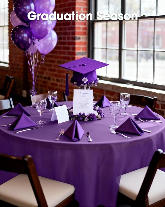 Pureegg Plastic Table Cloth Disposable 10 Pack, 84'' Round Table Cloths, Halloween Party Decorations, Summerween Decor, Halloween Tablecloths, Round, Plastic Cover, Leakproof & Sturdy, Purple
