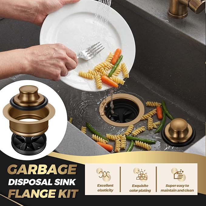 Norme 5 Pcs 3-1/2 Inch Kitchen Sink Drain Strainer Assembly Garbage Disposal Flange Stopper Plug Garbage Disposal Splash Guard Stainless Steel Sink Drain Strainer Replacement Kit(Champagne Bronze)