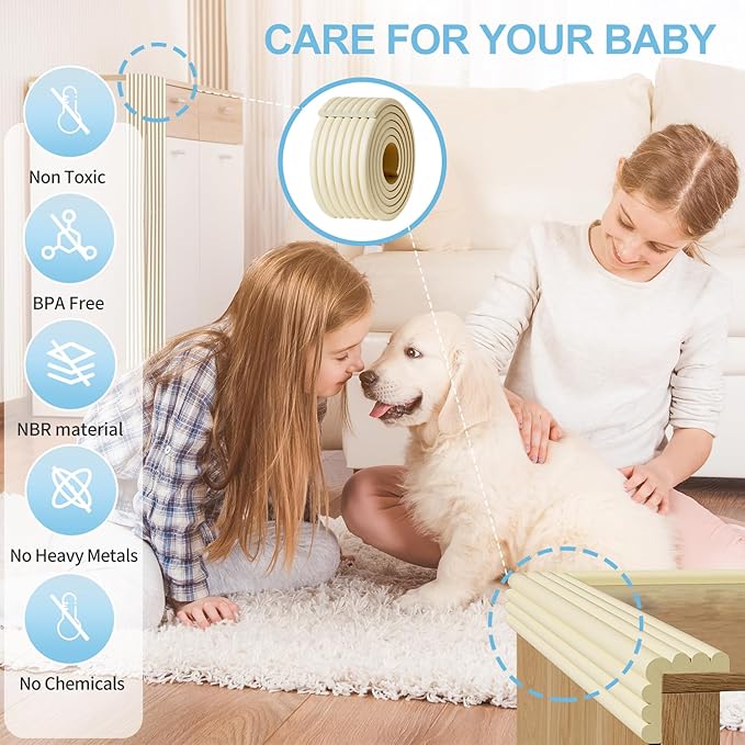 Edge Protector,Baby Proofing Baby Edge Protector Strip Safety,Soft Rubber Foam Padding,Edge Corner Guards Protector Corner Edge Bumpers for Furniture (Black, 6.56Ft x 3.15" W x 0.31" Th)