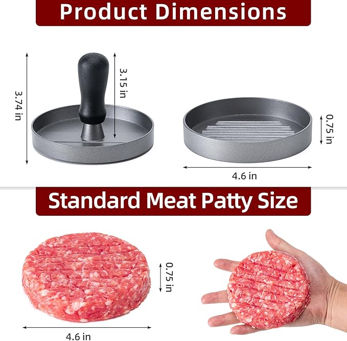 Burger Press 100 Patty Papers Set,4.6 Inch Round Smasher,Non-Stick Hamburger Patty Maker with Wax Paper,Aluminum Burger Maker for Kitchen BBQ Meat Beef Cheese Veggie Burger Maker