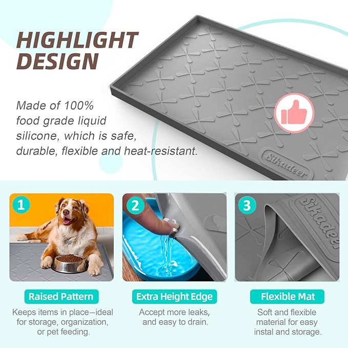 SIKADEER 37" x 22" Under Sink Mat Waterproof, Silicone Mat Kitchen Drawer Shelf and Cabinet Liner, Sink Protector for Kitchen Organizers and Storage, Boot Tray Pet Food Mats