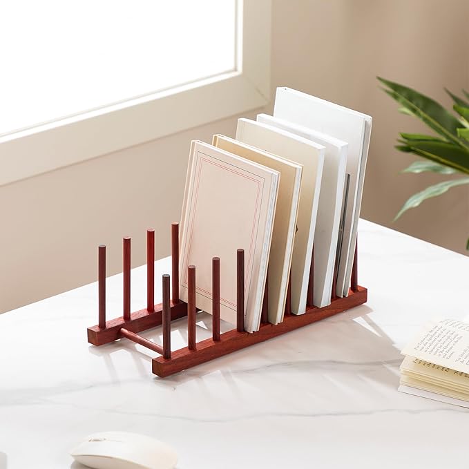 HBlife Padauk Wooden Dish Drying Rack - Home and Kitchen Organizer for Cups, Bowls, Pots, Lids, Cutting Boards & Plates Space-Saving for Cabinets Counters (8 Slots)