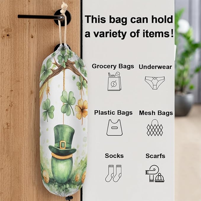 Plastic Bag Holder, St. Patrick'S Hat Grocery Bag Holder for Shopping Bags, Wall Mount Plastic Bag Storage Organizer Dispenser, Storage Holder for Home Kitchen Camper,A-10