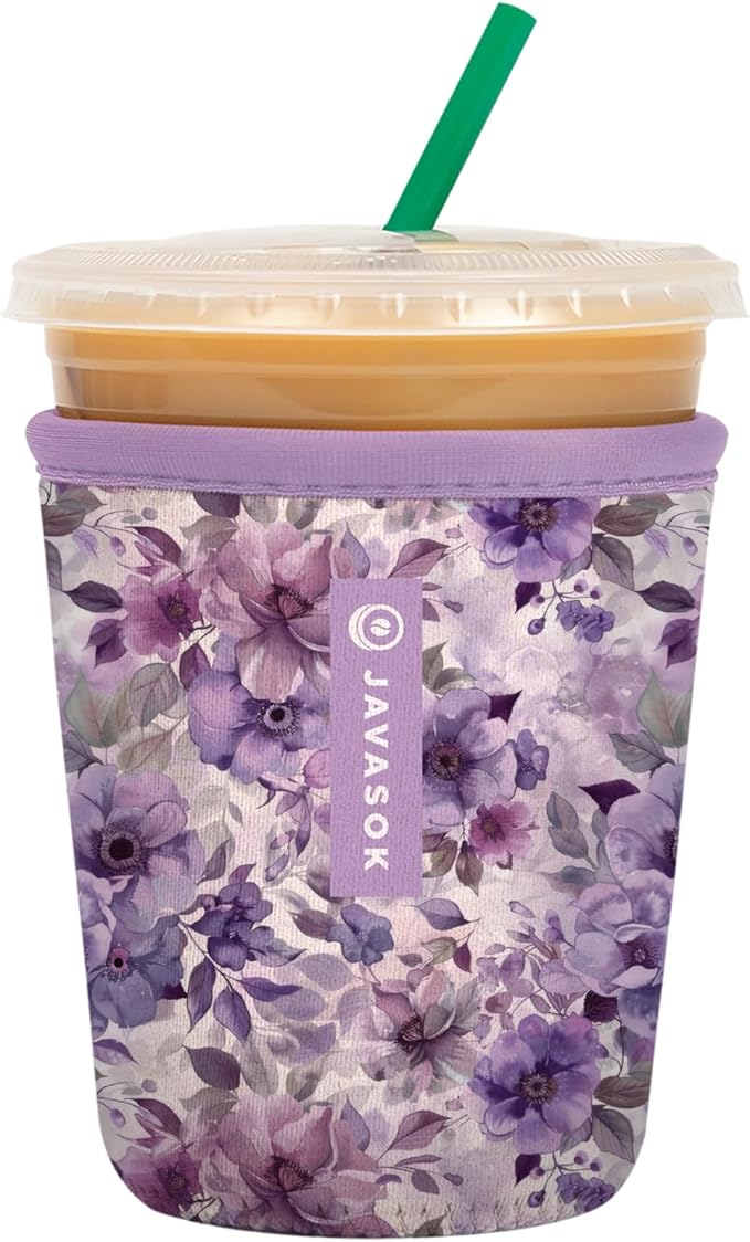 Sok It JavaSok Iced Coffee & Cold Soda Insulated Neoprene Cup Sleeve (Lilac Meadows, Small: 16-20oz)