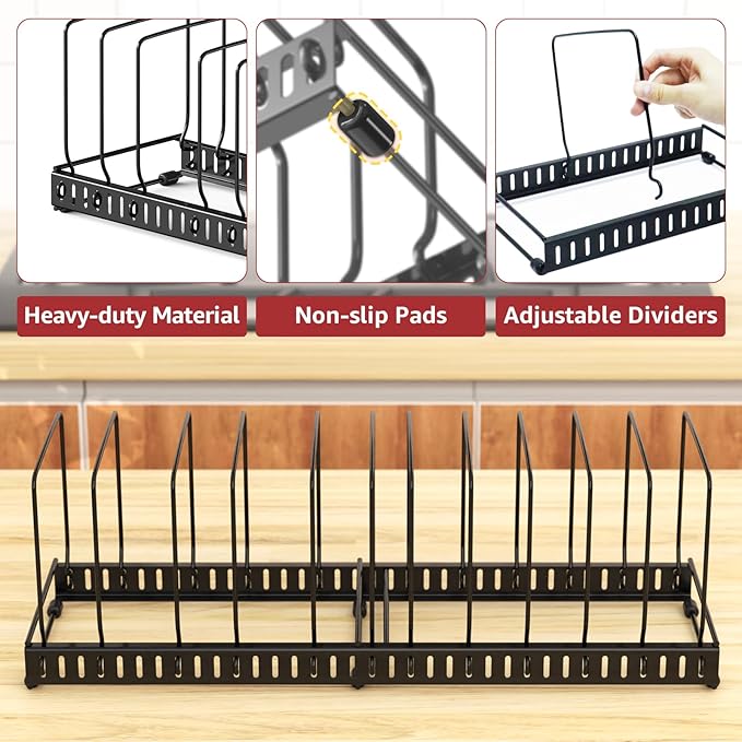 2PACK Cutting Board Organizer, Adjustable Divider Cutting Board Holder with Anti-slip Pads, Kitchen Cabinet Organizer for Baking Cookie Sheet Pan Bakeware Cookie, Black